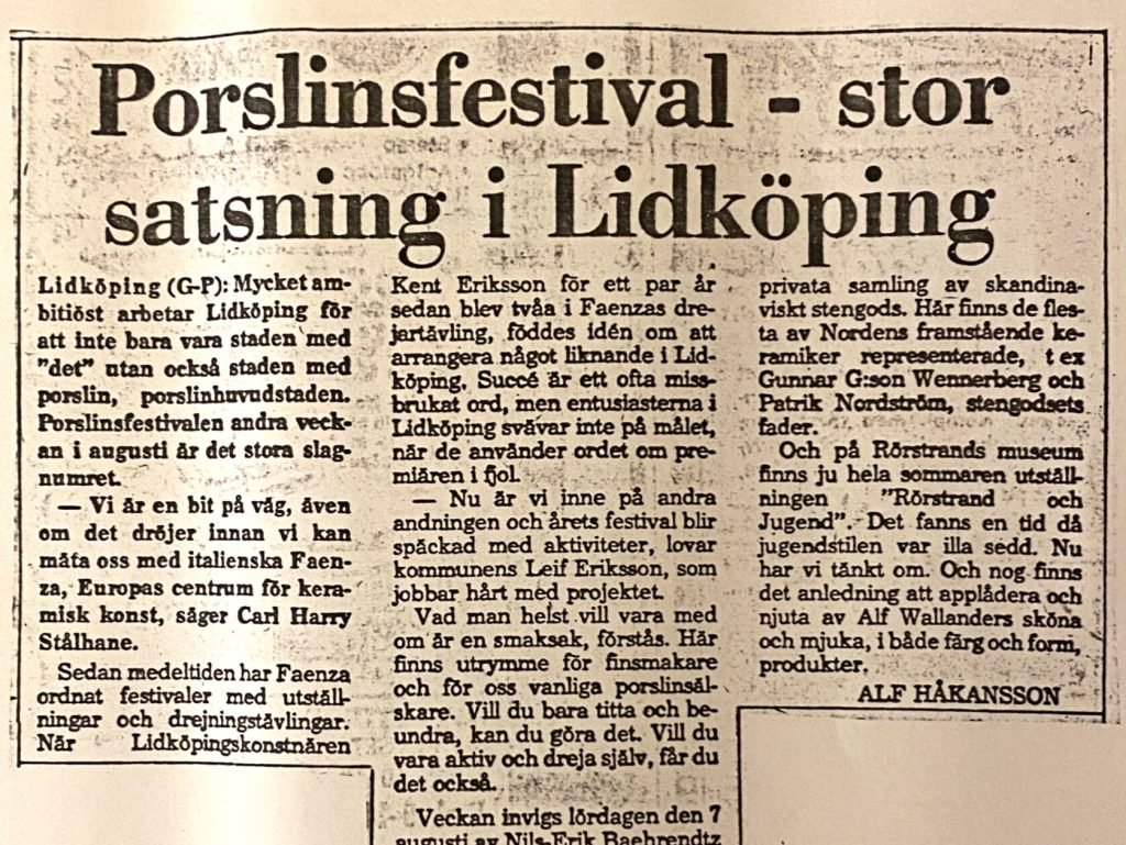 Kuriosa Porslinsfestivalen, ARTIKEL FRÅN 2 JULI 1982